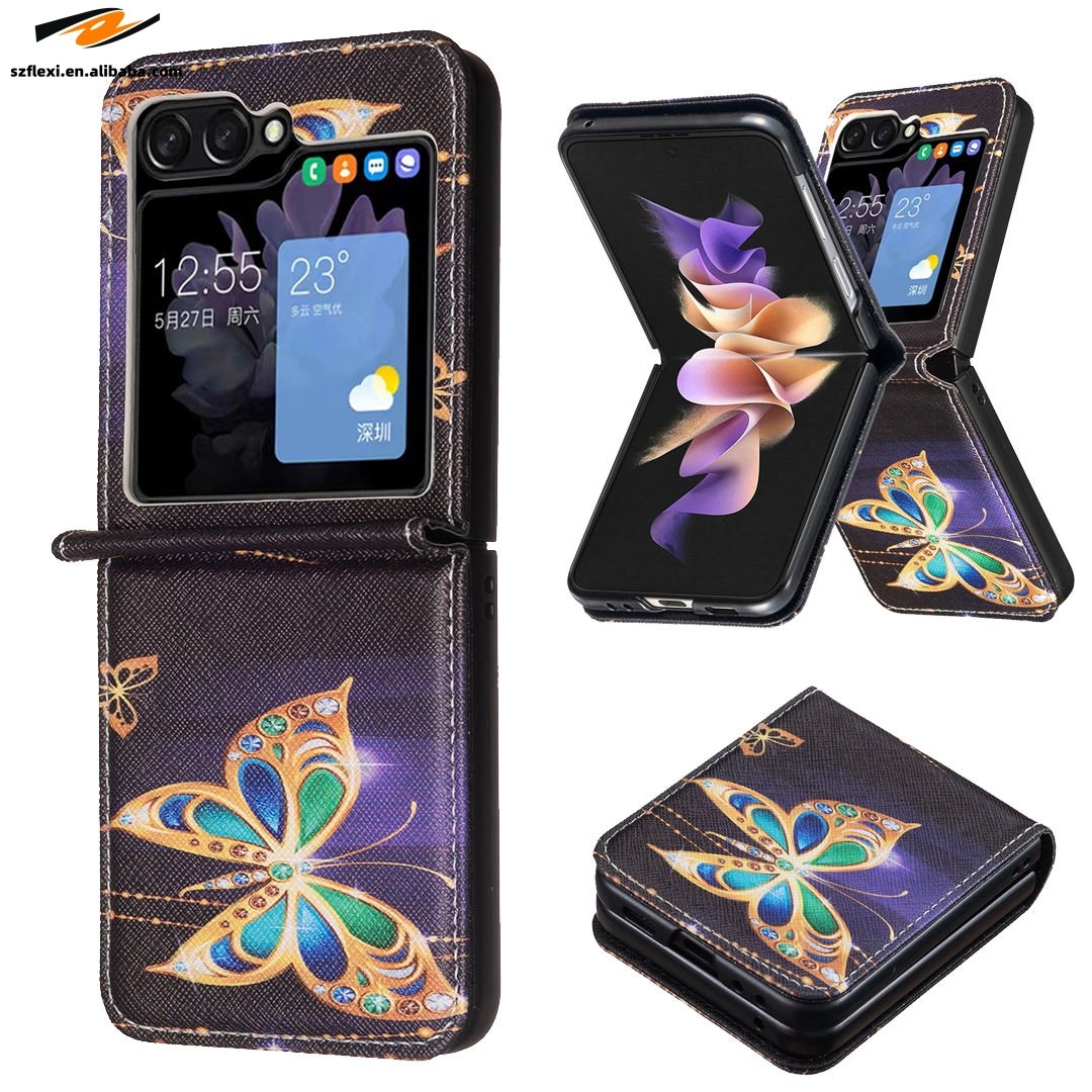 Fashion Printed Phone Case for Samsung Galaxy Z FLIP 3 4 5 6 Flower Butterfly PU Leather Phone Cases