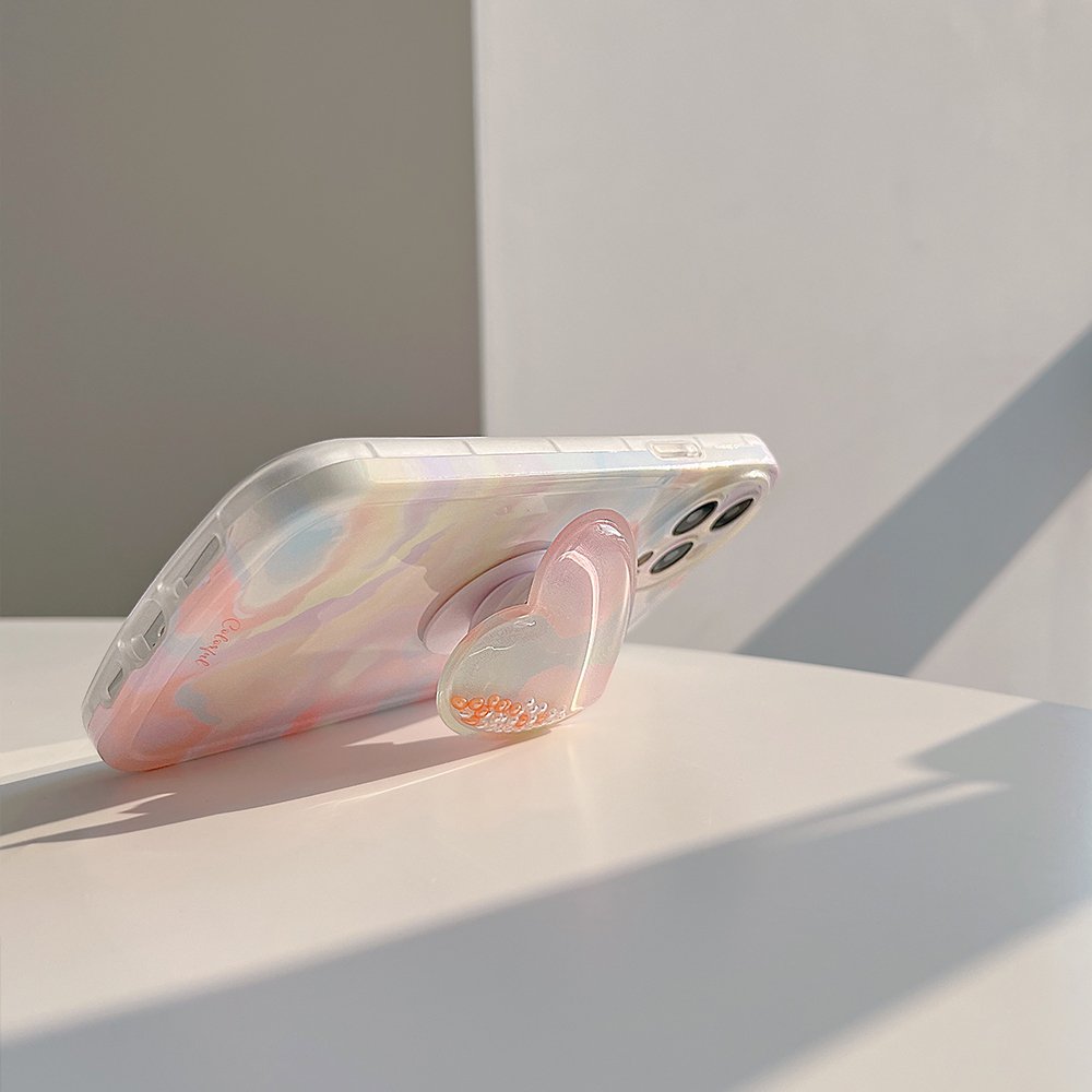 TPU+PC Protector Cover For iPhone 15 14 13 Pro Max Colorful Painting With Heart Design Holder Fashion Style Mobile Phone Case