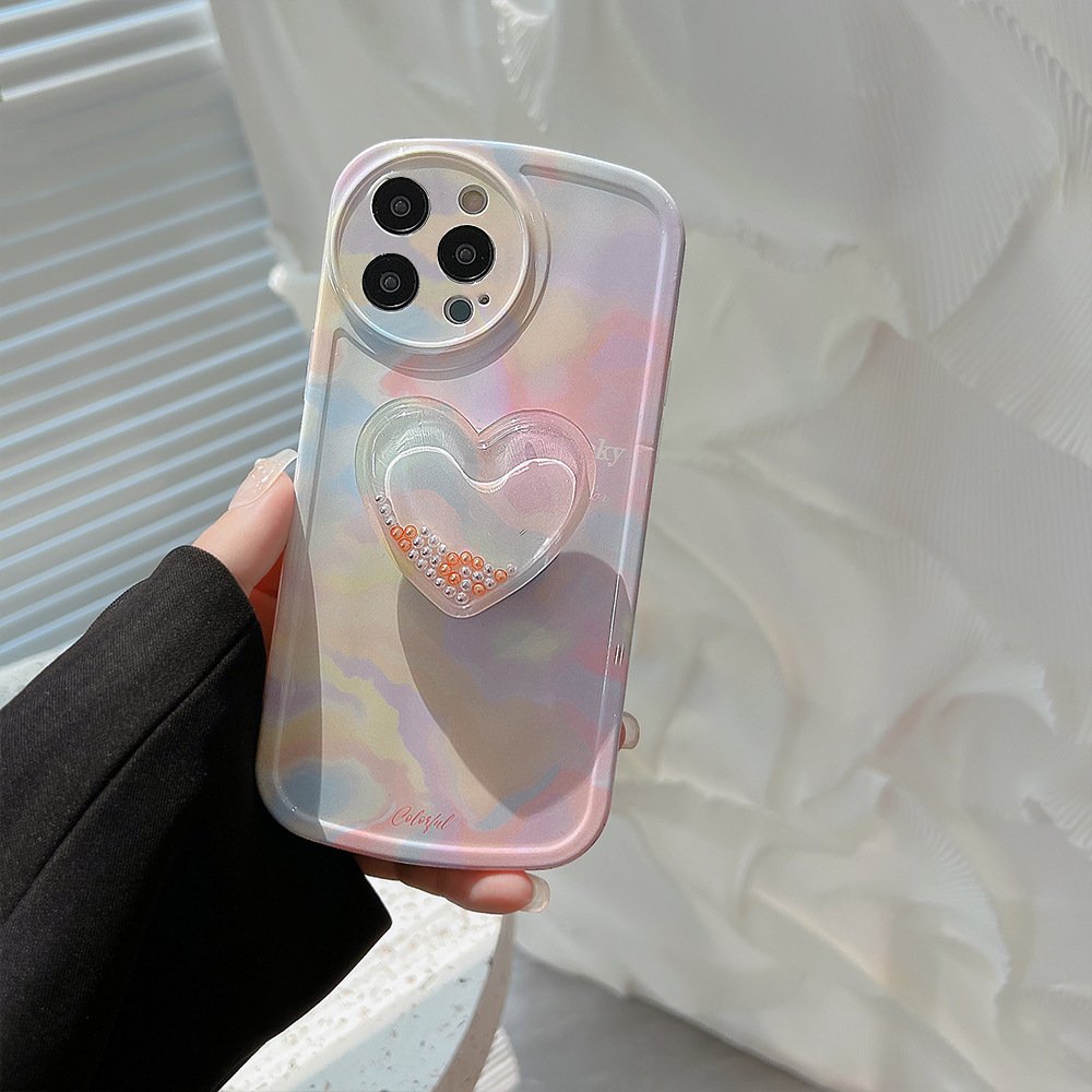 TPU+PC Protector Cover For iPhone 15 14 13 Pro Max Colorful Painting With Heart Design Holder Fashion Style Mobile Phone Case
