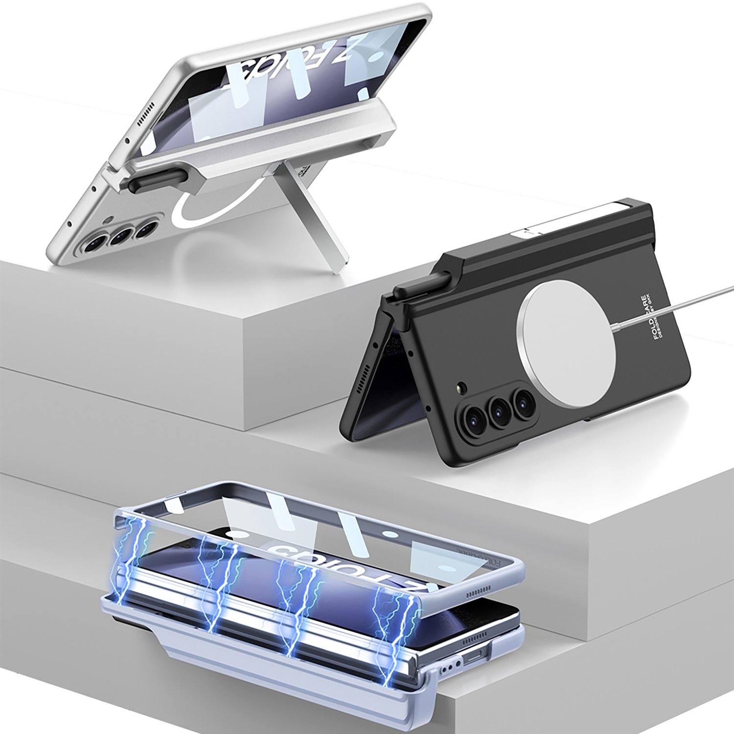 GKK wireless charge Magnetic Pen Box Hinge Case for Samsung Z Fold5 Fold4 Mobile phone shell with build-in glass