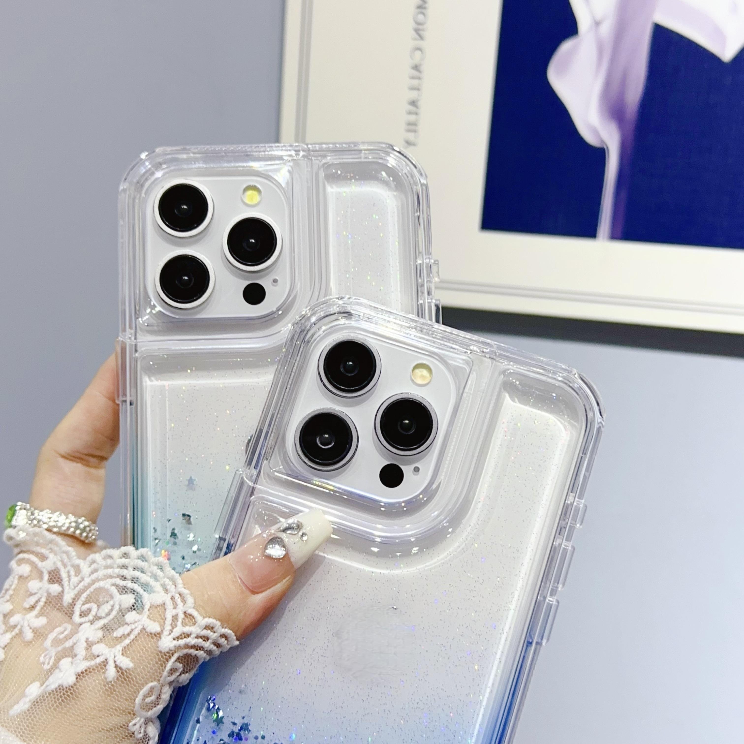 2 In 1 Shockproof Gradient Glitter Mobile Phone Case For iphone 15 14 Pro Max Girl Shiny Phone Cover For Samsung S24 Ultra A25
