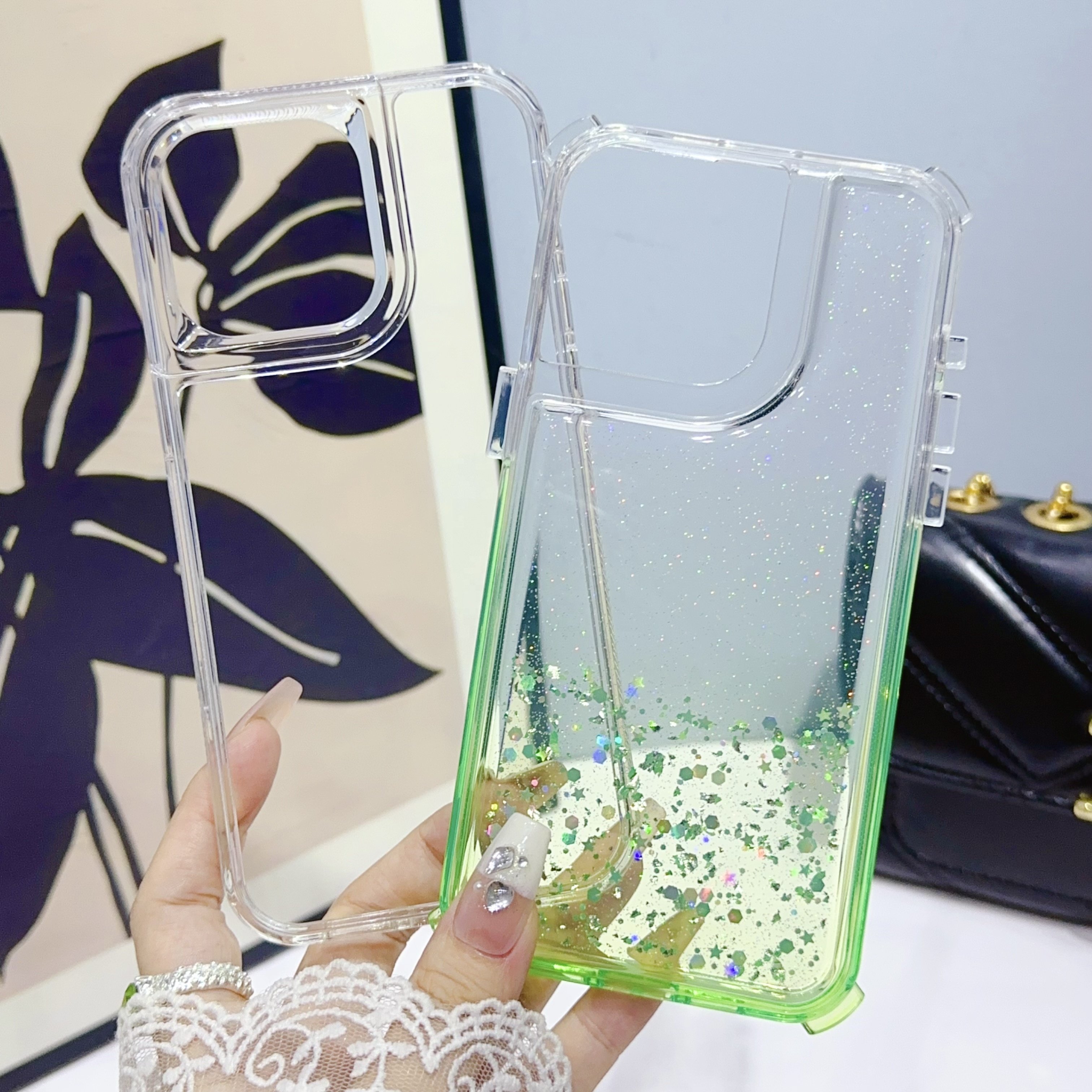 2 In 1 Shockproof Gradient Glitter Mobile Phone Case For iphone 15 14 Pro Max Girl Shiny Phone Cover For Samsung S24 Ultra A25