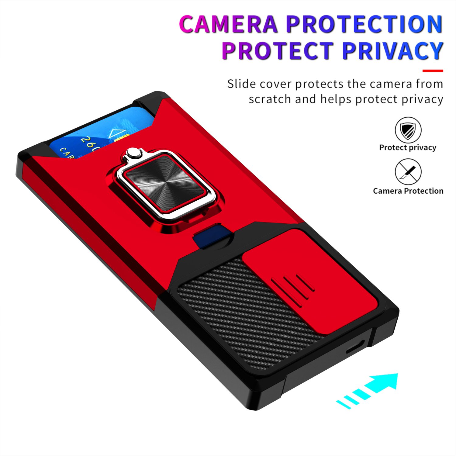 Camera Privacy Card Slot Case for Samsung Galaxy S24 Ultra S23 Plus S22 Ultra S21 FE Note 20 Ultra Tough Ring Stand Case
