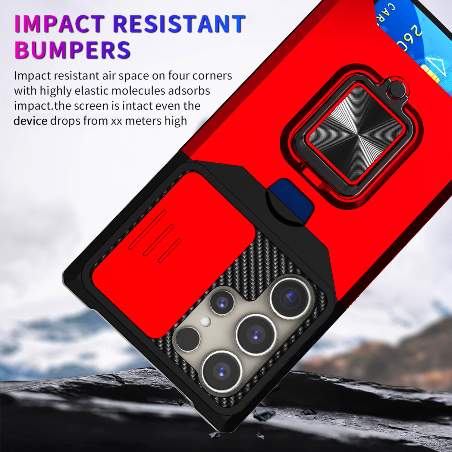 Camera Privacy Card Slot Case for Samsung Galaxy S24 Ultra S23 Plus S22 Ultra S21 FE Note 20 Ultra Tough Ring Stand Case
