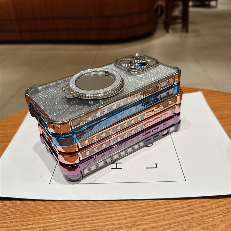 Luxury Gradient Glitter Wireless Charging Bracket Phone Case For iPhone 16 15 Pro Max 14 13 12 11 Pro Plus Shockproof Cover