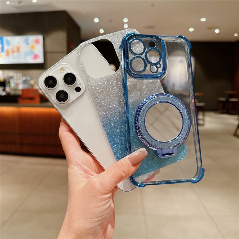 Luxury Gradient Glitter Wireless Charging Bracket Phone Case For iPhone 16 15 Pro Max 14 13 12 11 Pro Plus Shockproof Cover