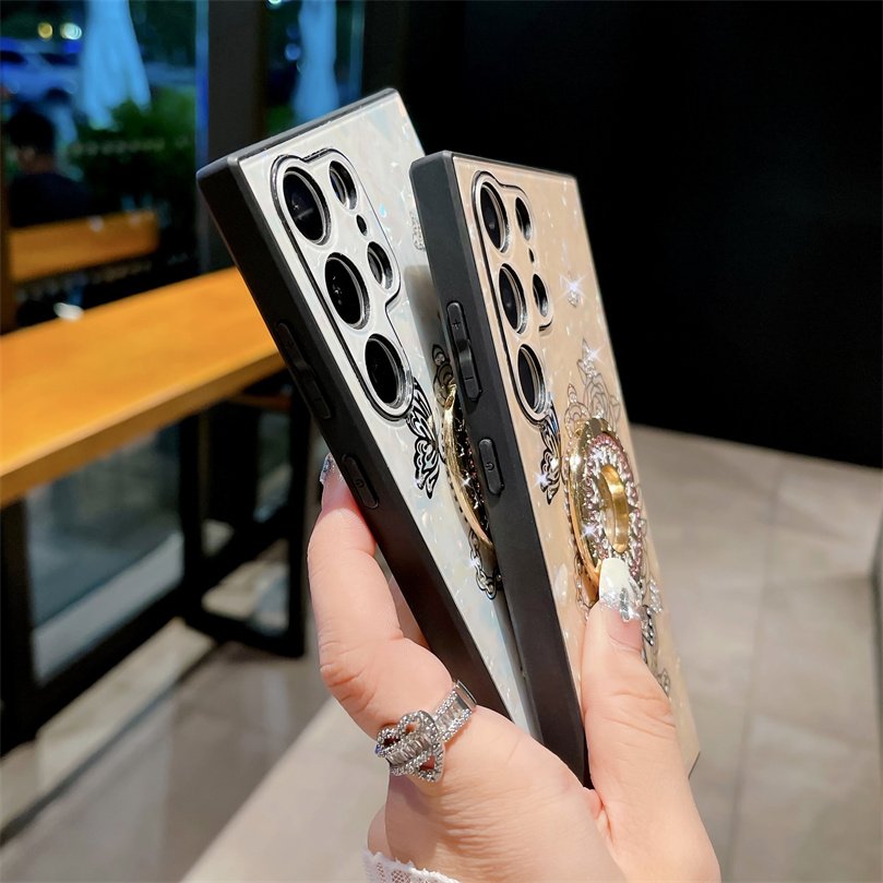 For Samsung S24 Luxury Diamond Flower Butterfly Holder Phone Case for Samsung S23 ultra Phone Cover