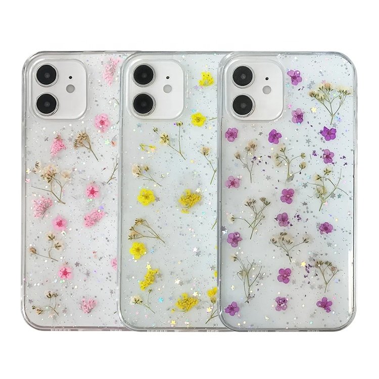 Real Pressed Dried Flower Clear Epoxy Resin mobile phone Case For iphone 12 13 14 15 Pro Max X XR XS 7 8