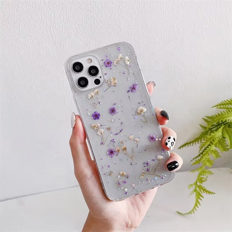 Real Pressed Dried Flower Clear Epoxy Resin mobile phone Case For iphone 12 13 14 15 Pro Max X XR XS 7 8