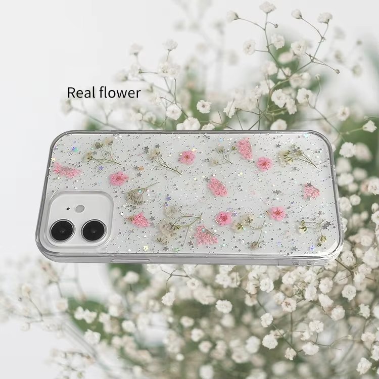 Real Pressed Dried Flower Clear Epoxy Resin mobile phone Case For iphone 12 13 14 15 Pro Max X XR XS 7 8