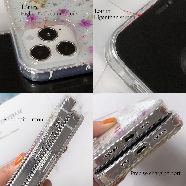 Real Pressed Dried Flower Clear Epoxy Resin mobile phone Case For iphone 12 13 14 15 Pro Max X XR XS 7 8