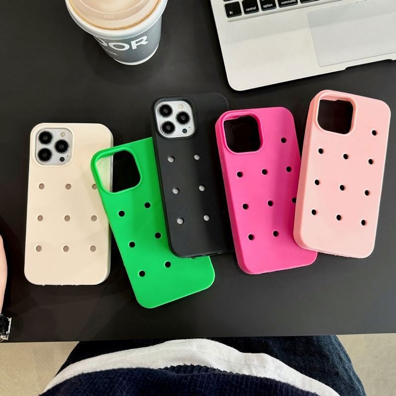 fashionable summer color waterproof silicone mobile phone case for iphone 16 15 13 14pro max hold clog charms