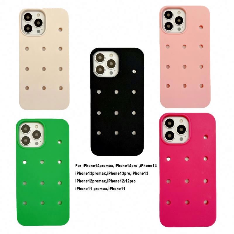 fashionable summer color waterproof silicone mobile phone case for iphone 16 15 13 14pro max hold clog charms