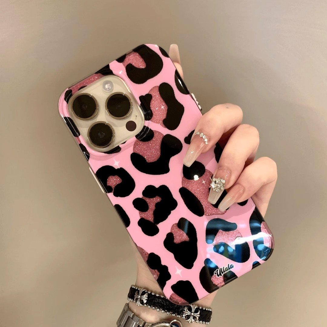 Europe and the United States glitter leopard print fashion mobile phone case for iPhone15promax 14pro fall protection case 13 12