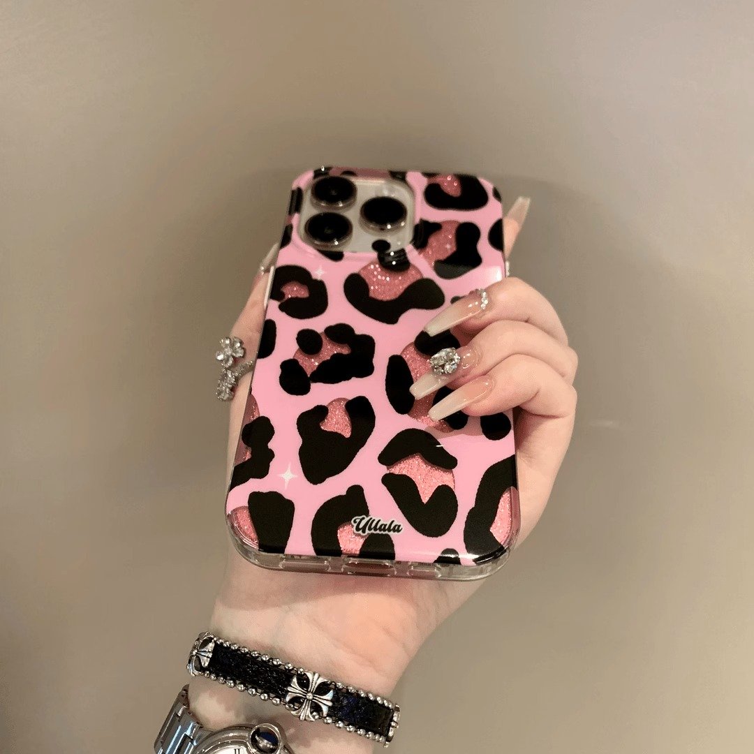 Europe and the United States glitter leopard print fashion mobile phone case for iPhone15promax 14pro fall protection case 13 12