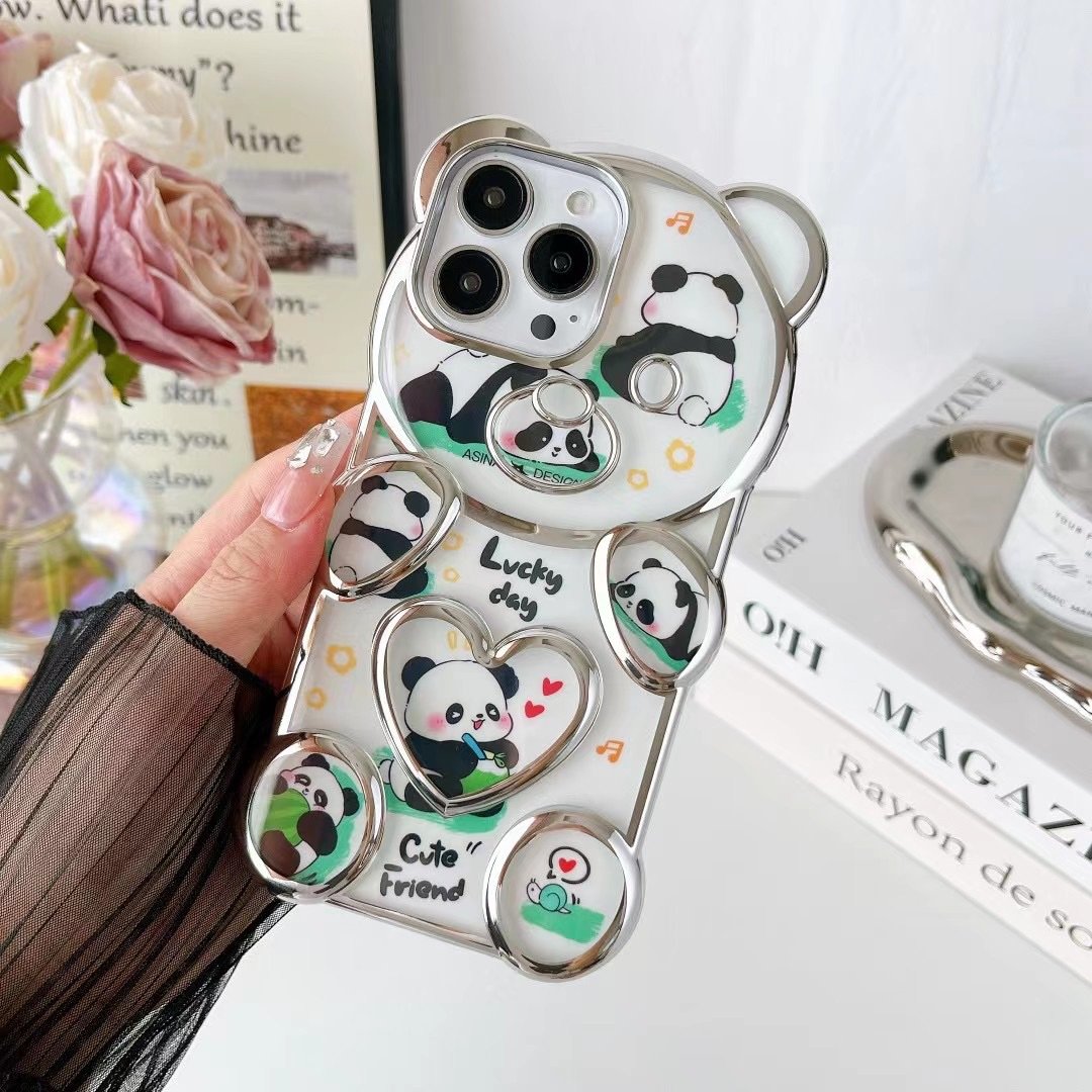 Cartoon Colorful Bear Edge Electroplate Transparent TPU Mobile Phone Back Cover Case For iPhone X Xr XS 11 12 13 14 15 Pro Max