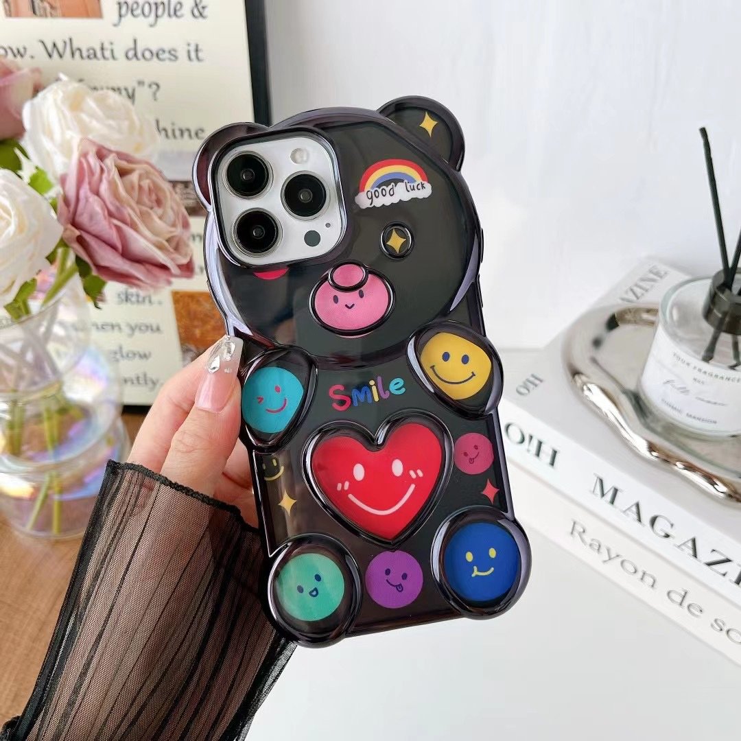 Cartoon Colorful Bear Edge Electroplate Transparent TPU Mobile Phone Back Cover Case For iPhone X Xr XS 11 12 13 14 15 Pro Max