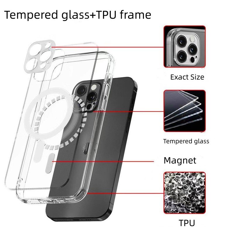 Transparent Glass Magnetic Suction Official Mag-safe Mobile Phone Case Suitable For Phone16 15 14 13pro Matte Protective Case