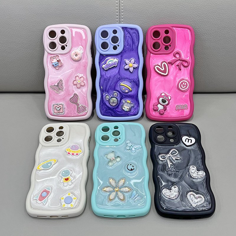 cute for girls 3d doll cartoon anime resin wavy kawaii soft silicone mobile phone cases for iPhone16 15 14 13