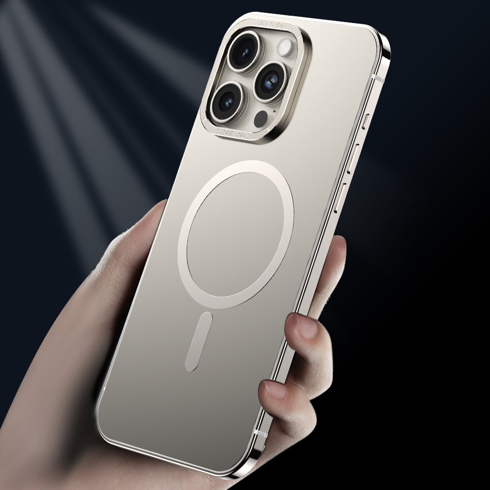 2024 New Aluminum Alloy Metal Phone Case Electroplated PC Backplane With Wireless Magnetic Charging for iPhone 15 Pro Max