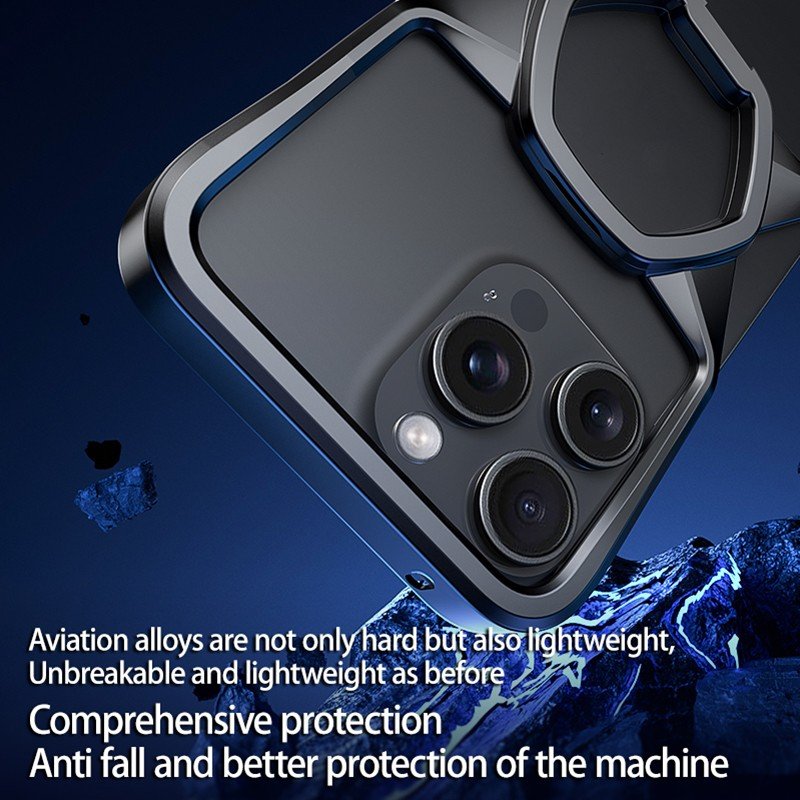 Back Panel Anti-collision Corner Phone Case 2024 Matte PC with Magnetic Ring Holder and Aluminum Alloy 16 15 Pro Max for Iphone