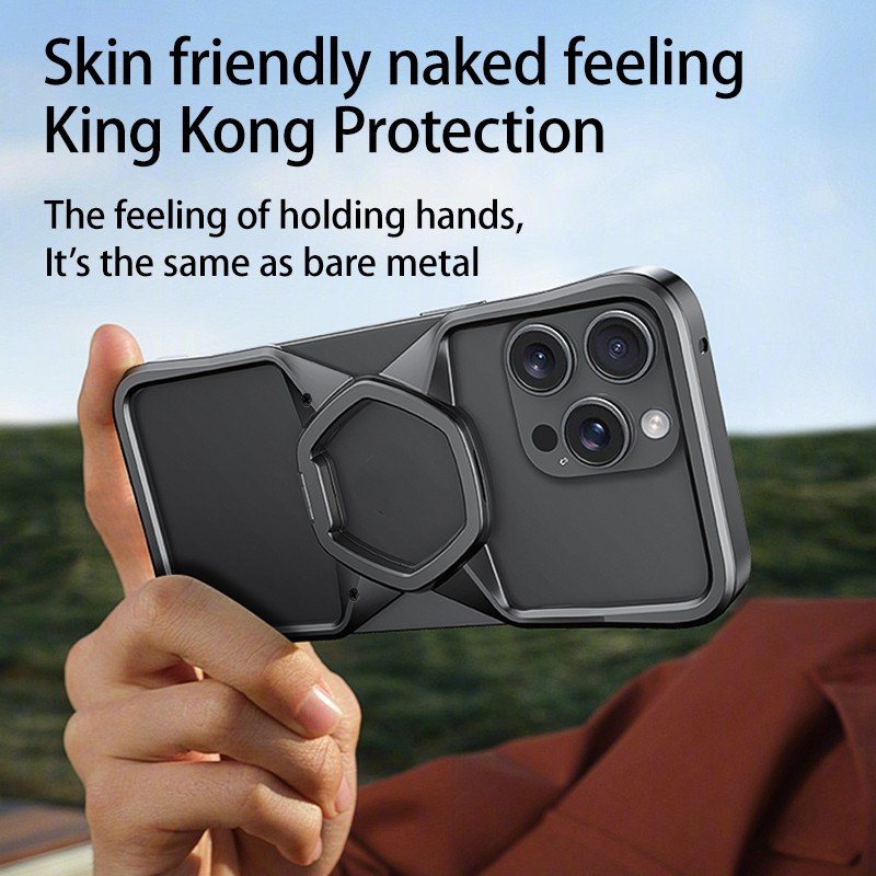 Back Panel Anti-collision Corner Phone Case 2024 Matte PC with Magnetic Ring Holder and Aluminum Alloy 16 15 Pro Max for Iphone