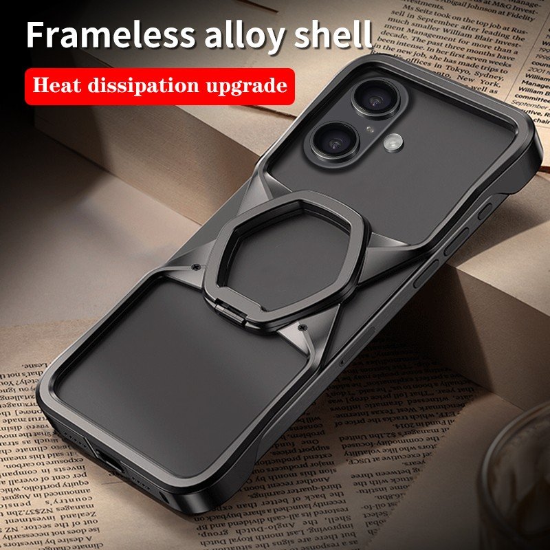 Back Panel Anti-collision Corner Phone Case 2024 Matte PC with Magnetic Ring Holder and Aluminum Alloy 16 15 Pro Max for Iphone