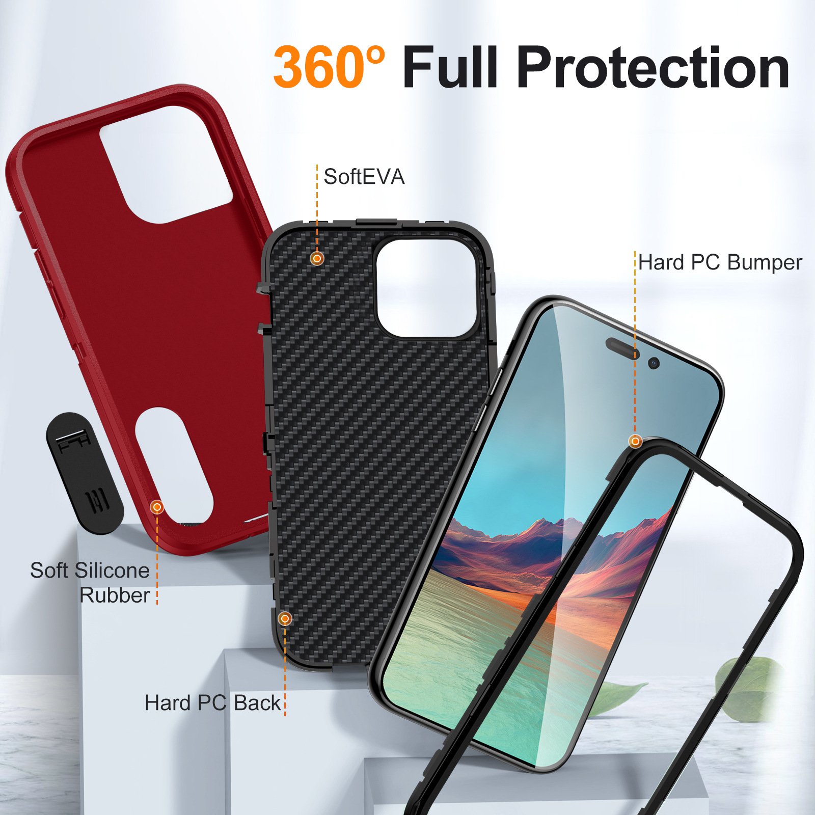 Factory Wholesale Bracket 3 Layer Armor phone Case For Iphone 16 15 Plus 14 13 Pro 12 Pro Max Colourful Protective back cover
