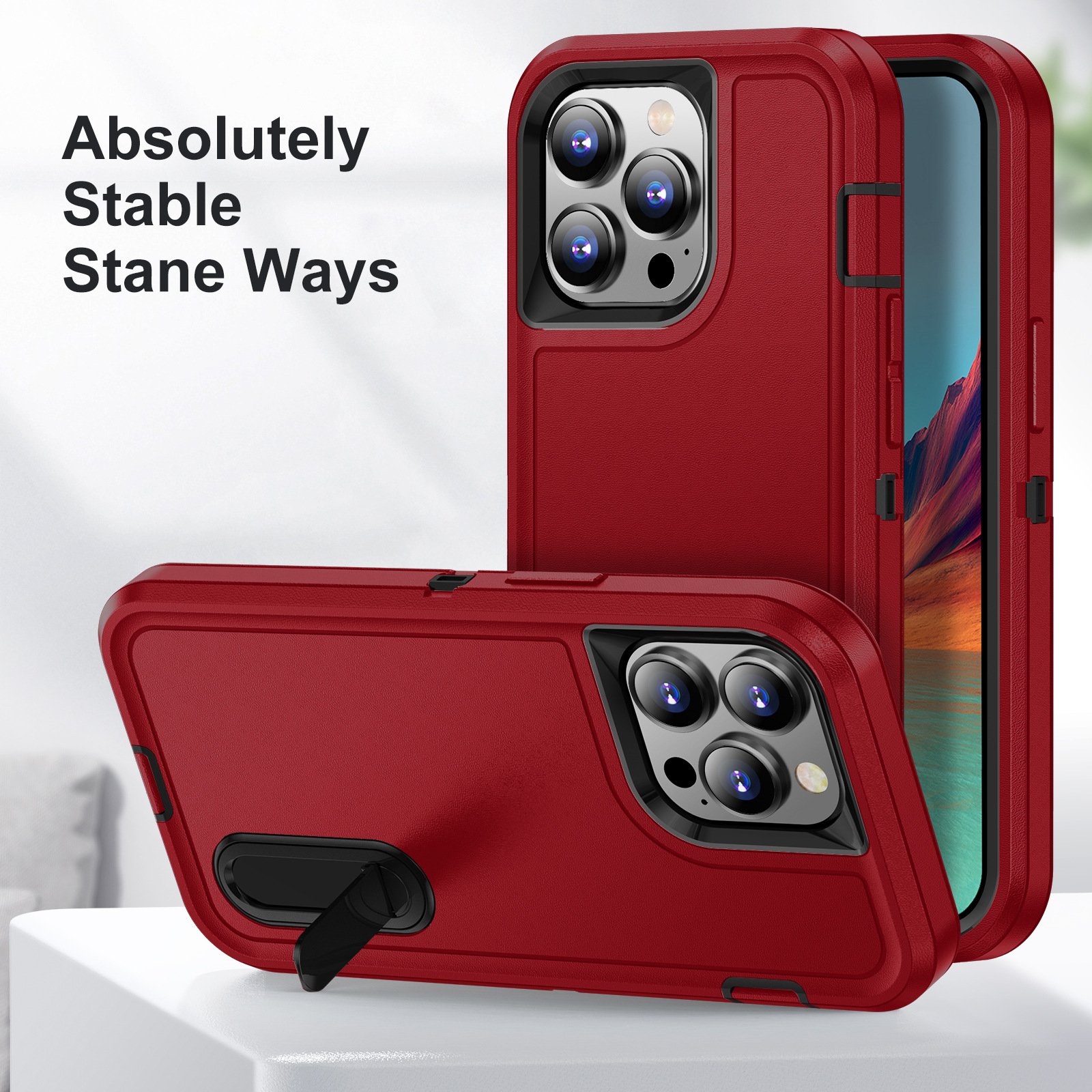Factory Wholesale Bracket 3 Layer Armor phone Case For Iphone 16 15 Plus 14 13 Pro 12 Pro Max Colourful Protective back cover