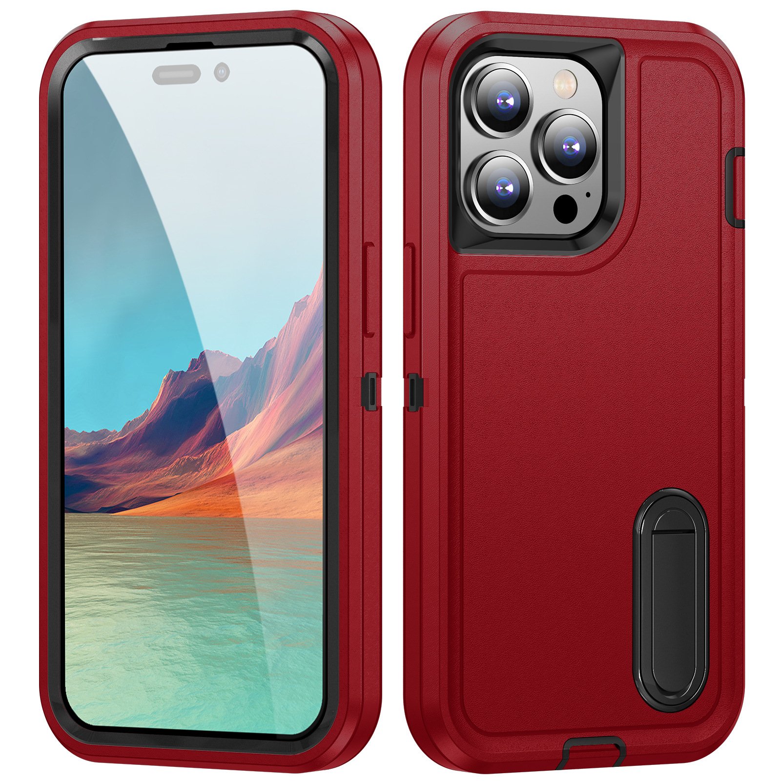 Factory Wholesale Bracket 3 Layer Armor phone Case For Iphone 16 15 Plus 14 13 Pro 12 Pro Max Colourful Protective back cover
