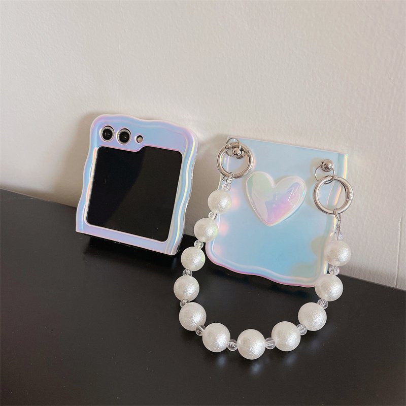 Fashion Colorful Laser 3D Love Heart Bling Glitter Silicone Mobile Phone Case For Samsung Galaxy Z Flip 5 4 3 With Chain