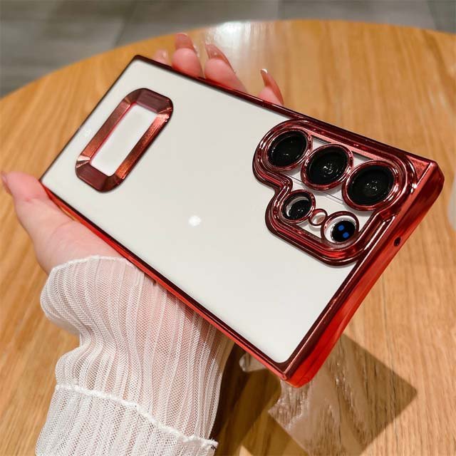 Plating Clear Logo Hole Phone Cover Case For Samsung S24 A54 A53 A52S S23 Ultra Plus S22 Ultra S21 S20 FE A13 A33 A32