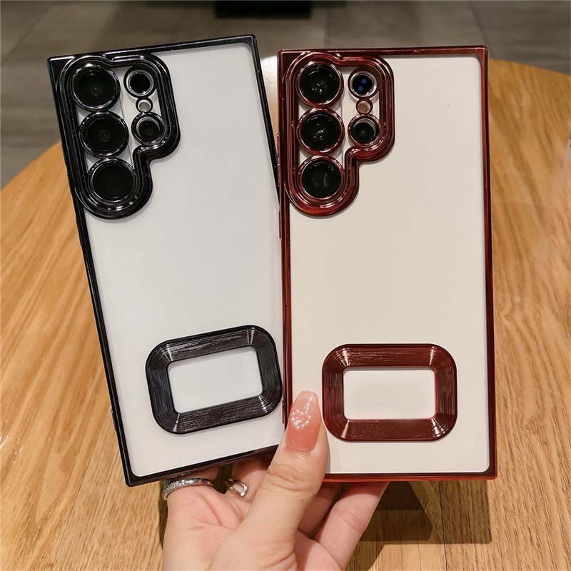 Plating Clear Logo Hole Phone Cover Case For Samsung S24 A54 A53 A52S S23 Ultra Plus S22 Ultra S21 S20 FE A13 A33 A32