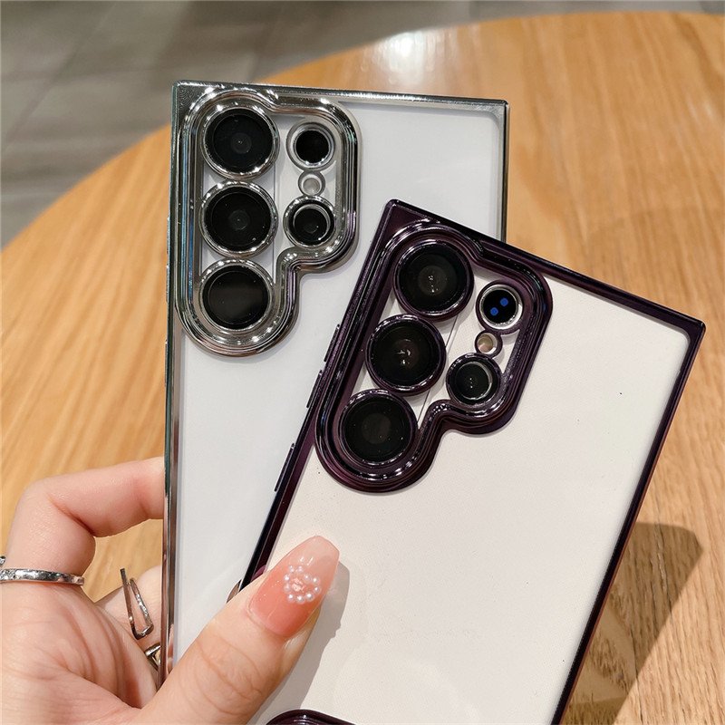 Plating Clear Logo Hole Phone Cover Case For Samsung S24 A54 A53 A52S S23 Ultra Plus S22 Ultra S21 S20 FE A13 A33 A32