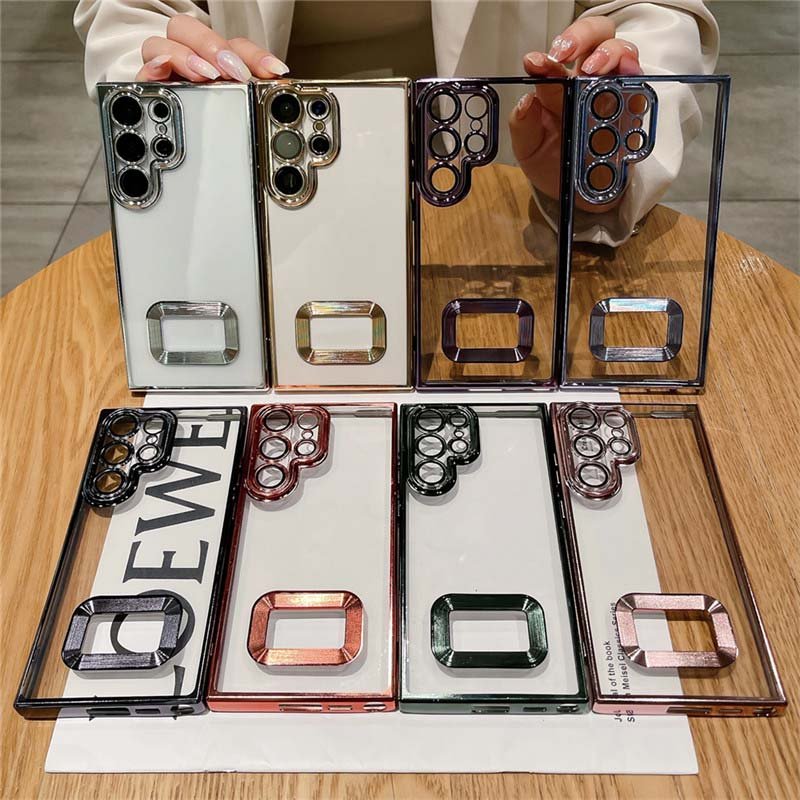 Plating Clear Logo Hole Phone Cover Case For Samsung S24 A54 A53 A52S S23 Ultra Plus S22 Ultra S21 S20 FE A13 A33 A32