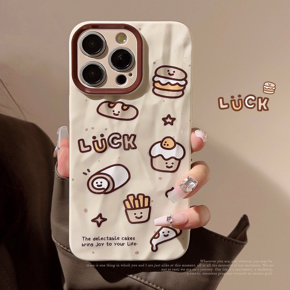 For iPhone 15 14 13 12 11 Pro Max XS XSmax XR X 7 8 Plus All-inclusive Creative Pleated Graffiti Bread Mobile Phone Case