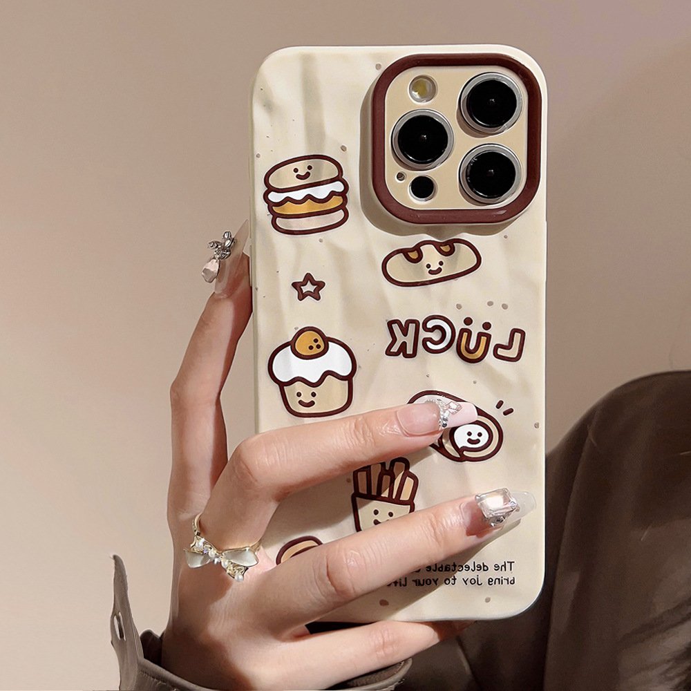 For iPhone 15 14 13 12 11 Pro Max XS XSmax XR X 7 8 Plus All-inclusive Creative Pleated Graffiti Bread Mobile Phone Case