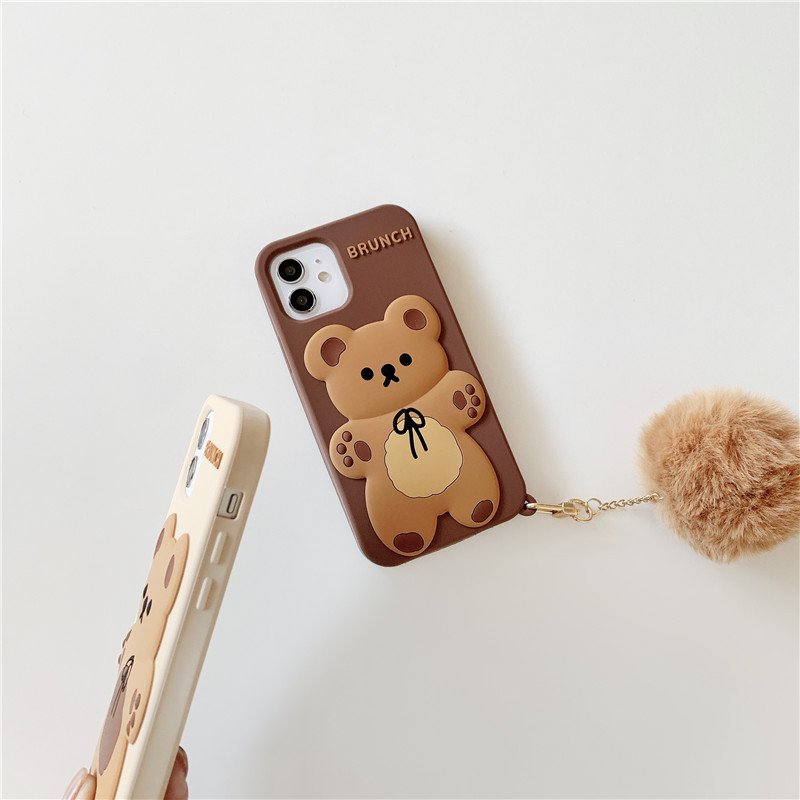 3D Silicone Cute Cartoon Bear Mobile Phone Case With Keychain Cover For iPhone 15 Pro Max 14 13 11 12 plus Custom Design