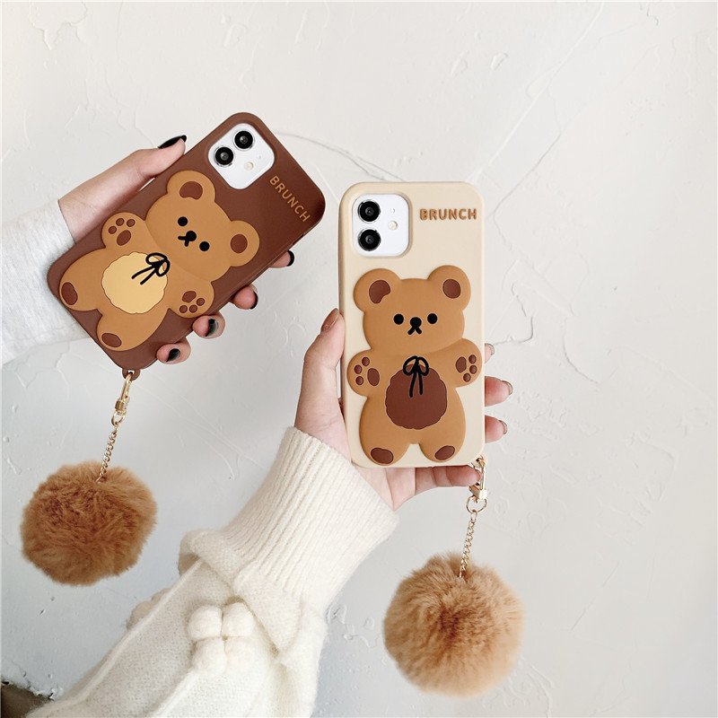 3D Silicone Cute Cartoon Bear Mobile Phone Case With Keychain Cover For iPhone 15 Pro Max 14 13 11 12 plus Custom Design