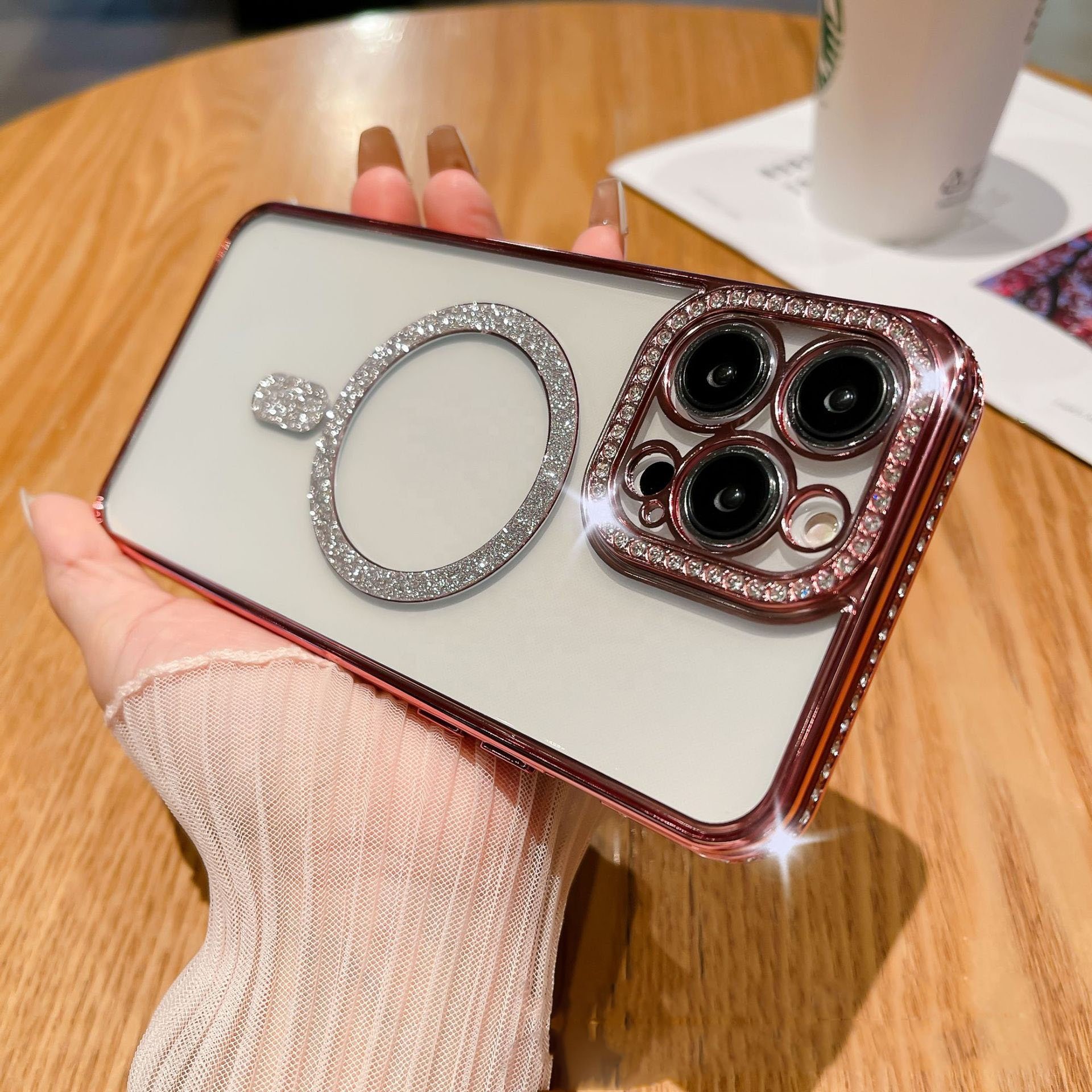 Tpu mobile phone case for iphone xs max Wholesales rhinestone flash ring magnet Cellphone Full protective cover for Iphone 15