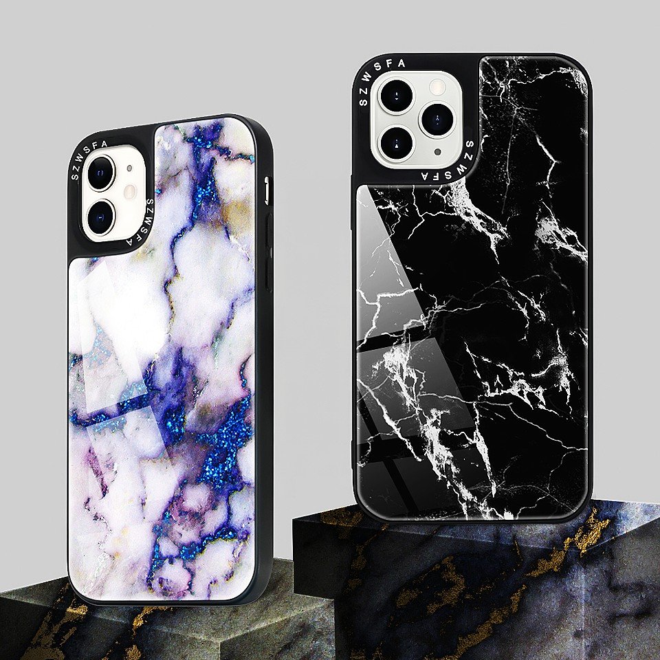 Custom LOGO Brand Name TPU Acrylic Two in one Mobile Phone Cases for iphone 11 12 13 14 15 16 pro max marble phone case cover