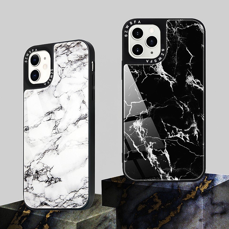 Custom LOGO Brand Name TPU Acrylic Two in one Mobile Phone Cases for iphone 11 12 13 14 15 16 pro max marble phone case cover