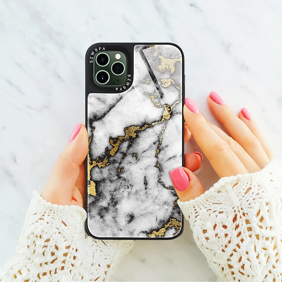 Custom LOGO Brand Name TPU Acrylic Two in one Mobile Phone Cases for iphone 11 12 13 14 15 16 pro max marble phone case cover
