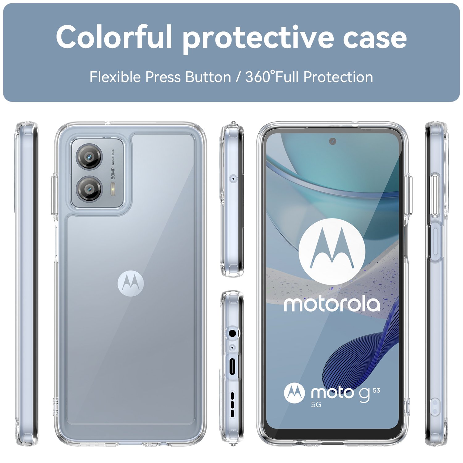 Luxury Transparent Candy Color Acrylic TPU Bumper Hybrid Clear Mobile Phone Case for Motorola Moto G53 2023 G13 G23 G73 Covers