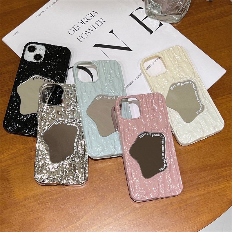 3D Wrinkle Marbled Make Up Mirror Anti drop Mobile Phone Case For Iphone 15 14 13 12 Pro Max 11 Shockproof Soft TPU Back Cover