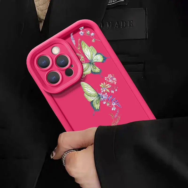 Artistic Painting Butterfly For IPhone15 11 12 13 14 ProMax XSmax XR X 7 8 14 15Plus Anti-slip And Anti-fall Phone Case