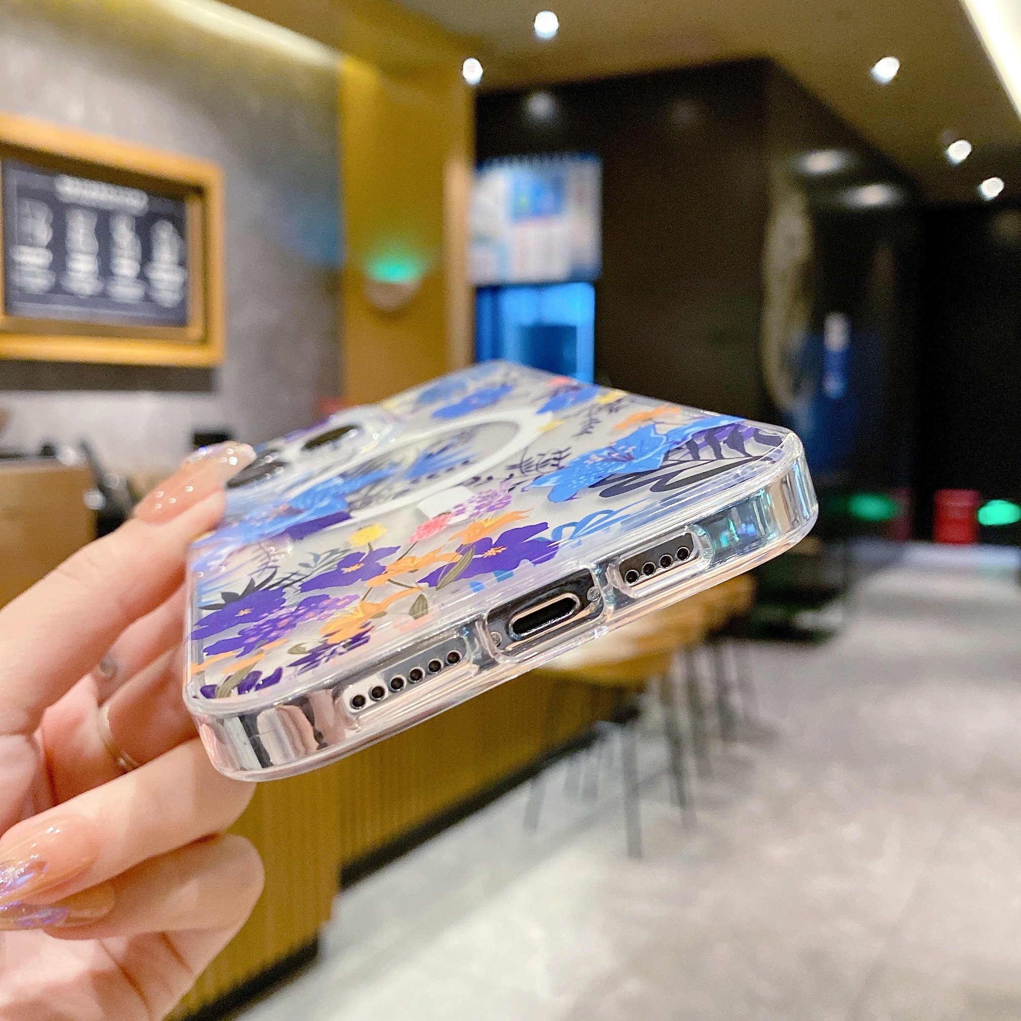 USLION Magnetic Transparent Flower Style Mobile Phone Case Color Phone Cover IMD Material Cell Phone Back Protective Case