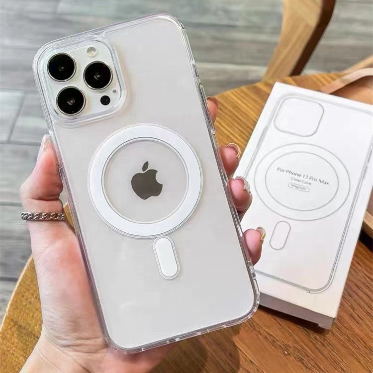 Acrylic Transparent Shockproof Protective Case Magnetic Mobile Phone Case For iphone 13 12 14 pro max Wireless Charging Case