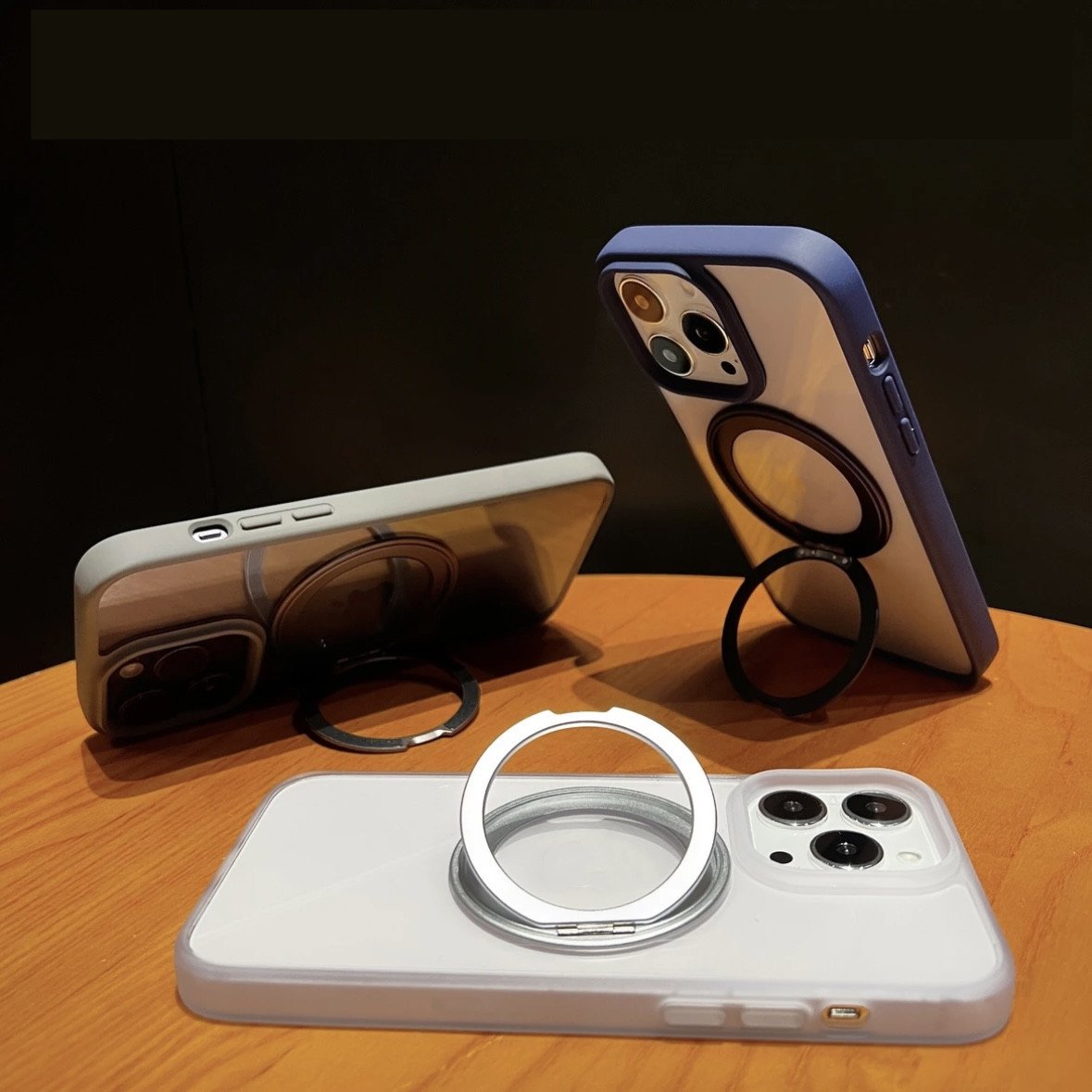 Luxury Magnetic Metal Stand Phone Case For iPhone 16 15 14 13 12 11 Pro Max 360 Rotation Ring Holder Transparent Acrylic Cover