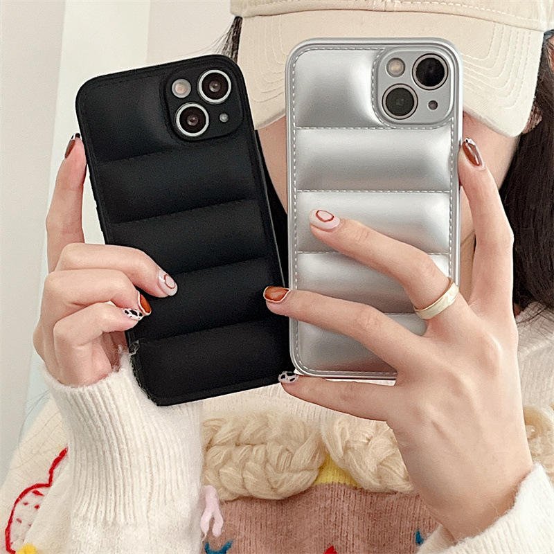AilesTecca Puffers Case cotton down jacket fabric mobile phone case For Iphone 12 11 13 14 15 mini Pro Max X Xr Xs Phone Case